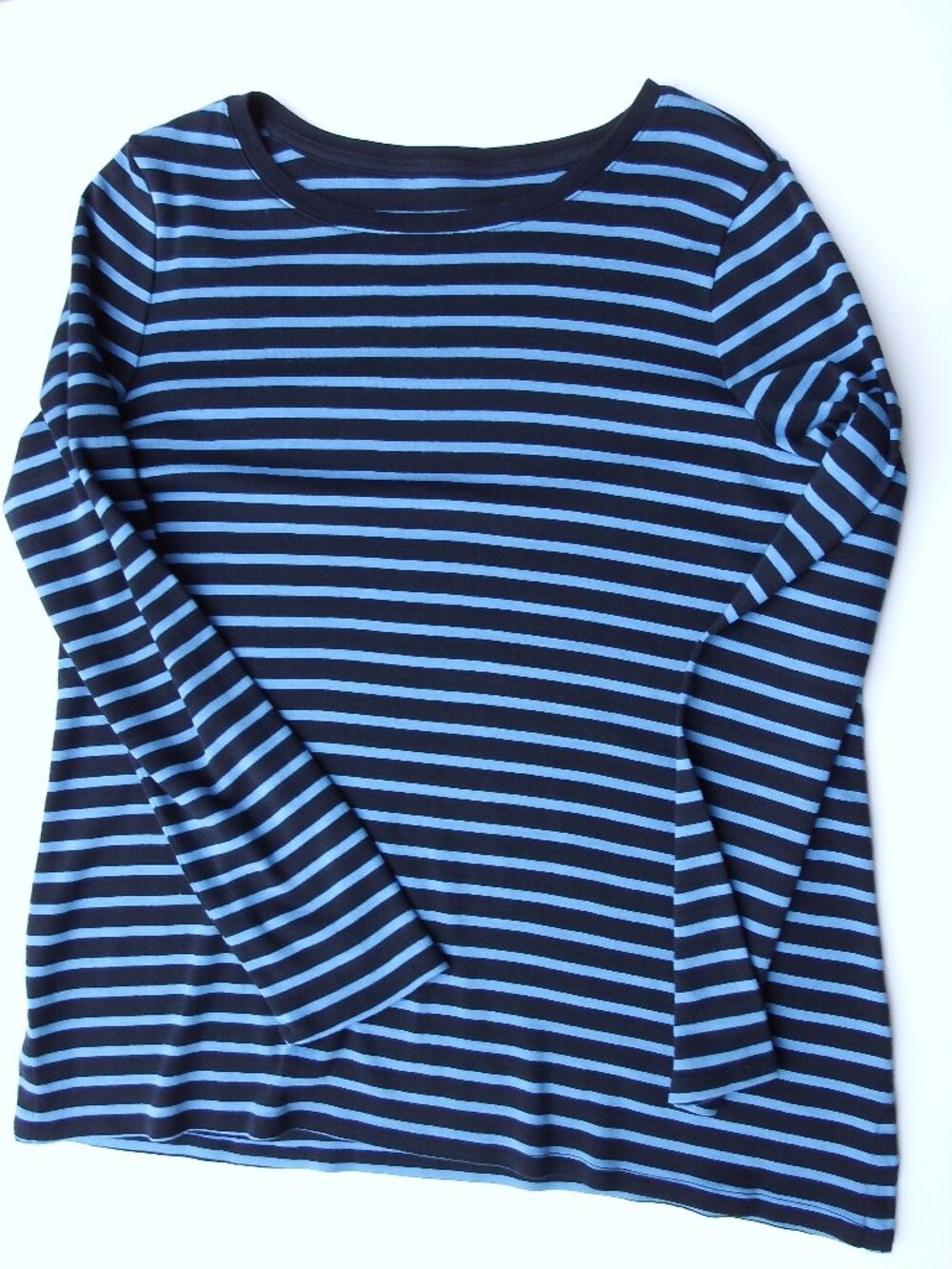 J Jill Black and Blue Striped Crew Neck Tee, Medium, Cotton, Like New